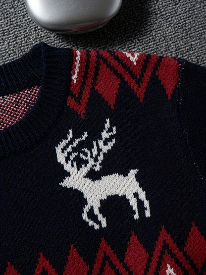 Herren Weihnachtspullover mit Rentier- und Schneeflocken-Muster, Casual Winter Strickpullover