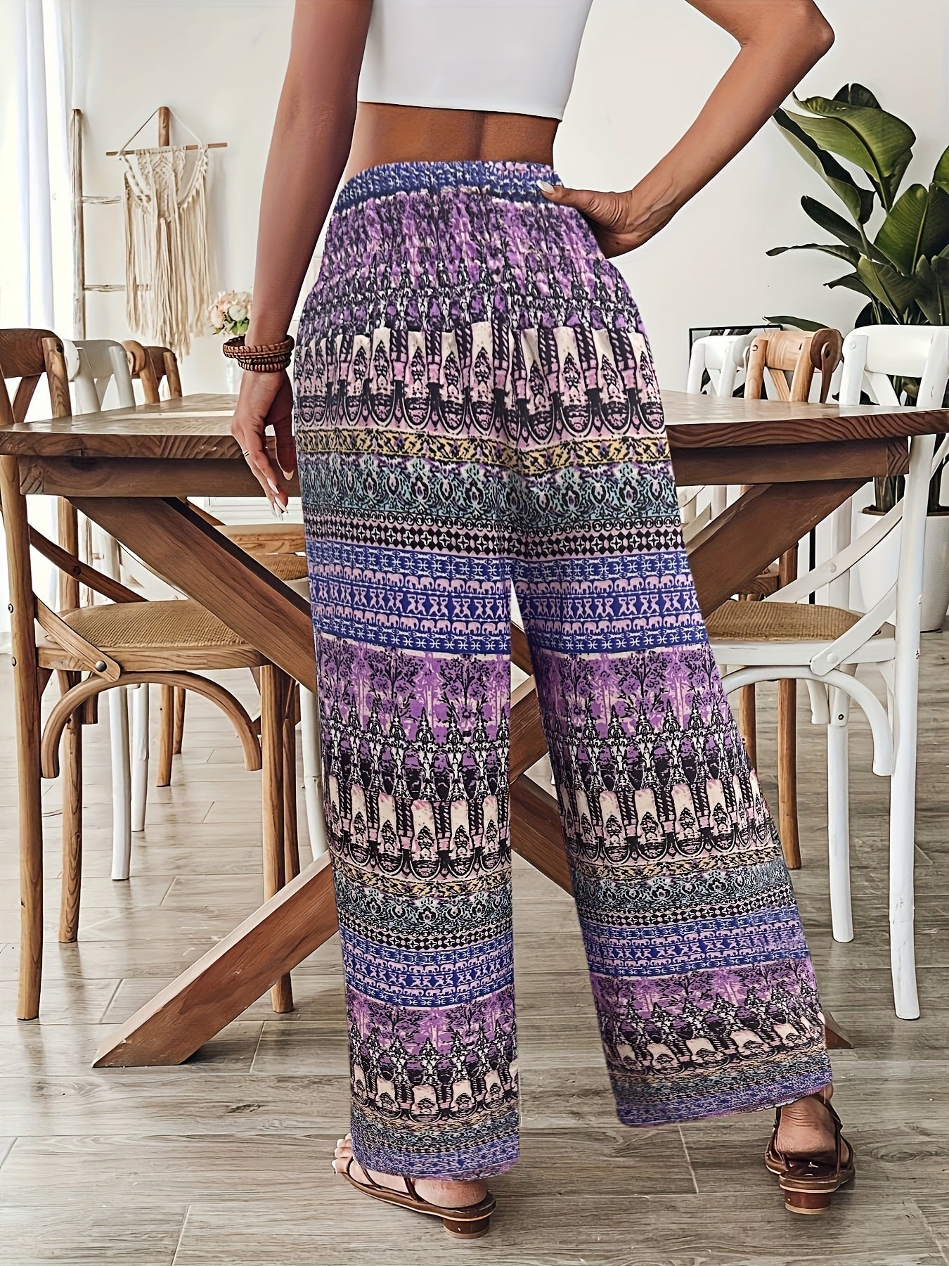 Damen Boho Weite Hosen mit Ethno-Muster für Urlaub und Freizeit