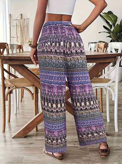 Damen Boho Weite Hosen mit Ethno-Muster für Urlaub und Freizeit