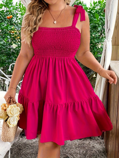 Damen Sommer Freizeitkleid mit Smok-Top und Schleifen-Trägern – Ideal für Urlaub und Alltag