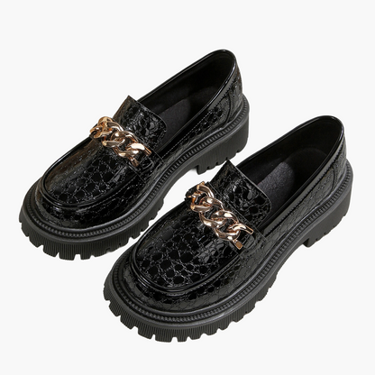 Damen Chunky Loafer mit Kettenverzierung – Modische Slip-On Schuhe für Alltag und Büro