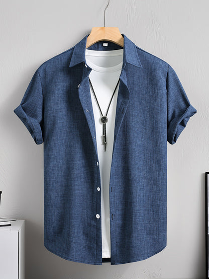Herren Casual Kurzarm Hemd mit T-Shirt Layering Look – Stylisches Sommer Freizeithemd