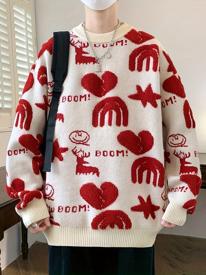 Unisex Pullover Rundhals mit Muster Hirsche Herzen "Boom!"