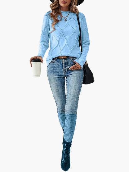Damen Strickpullover mit Rauten-Muster und elegantem Stil – Perfekt für Alltag und Büro