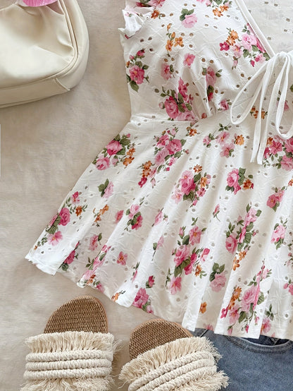 Damen Peplum-Bluse mit Blumenmuster und verspieltem Bindeband – Romantischer Vintage-Stil für Freizeit und Ausflüge