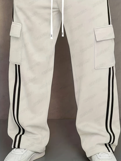 Herren Cargo Jogginghose mit Streifen und Taschen – Streetwear Stil, Relaxed Fit