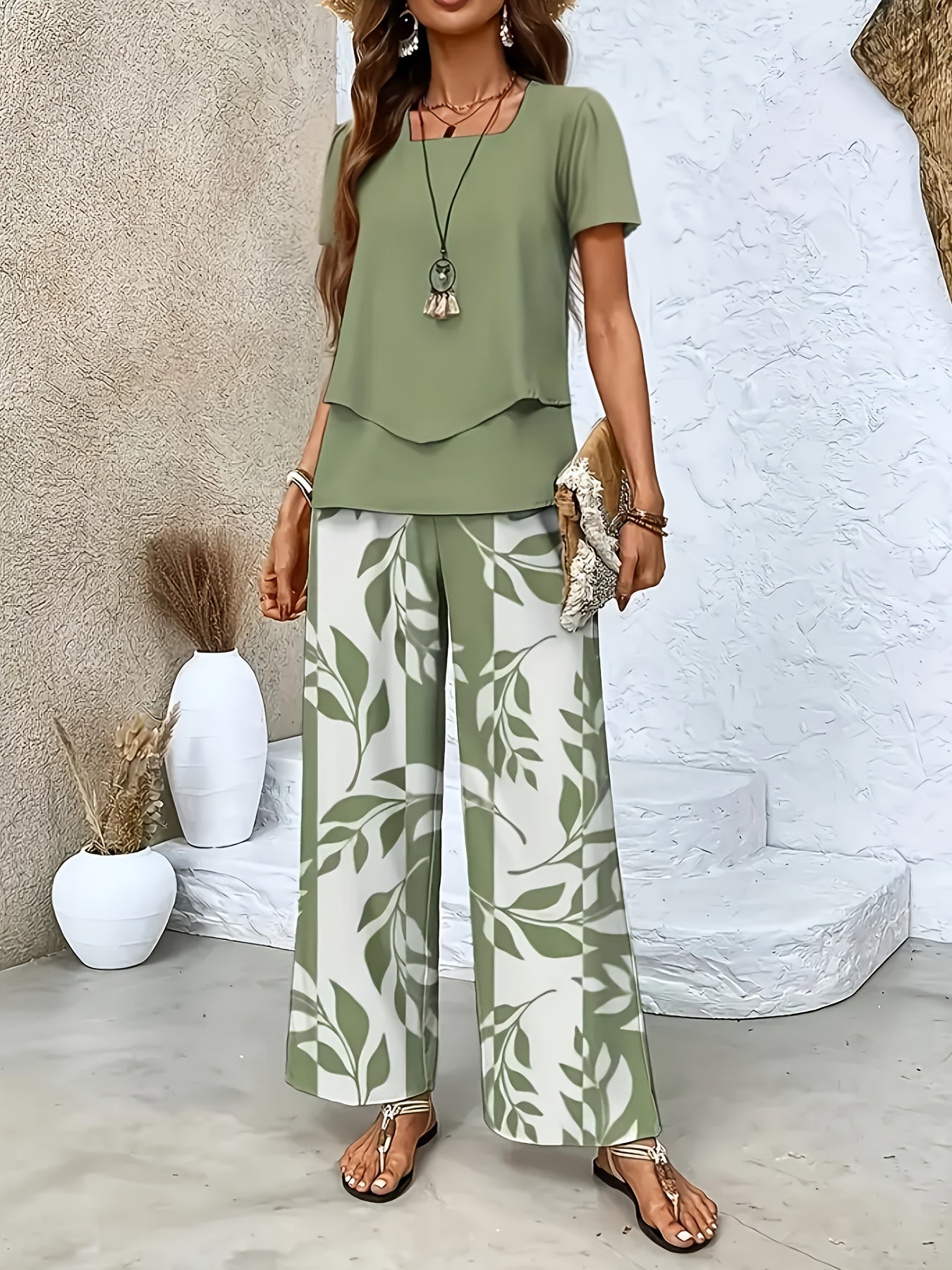 Damen Sommer Set Elegant Zweiteiler mit Weiten Hosen und Kurzarmshirt – Perfekt für Freizeit und Urlaub