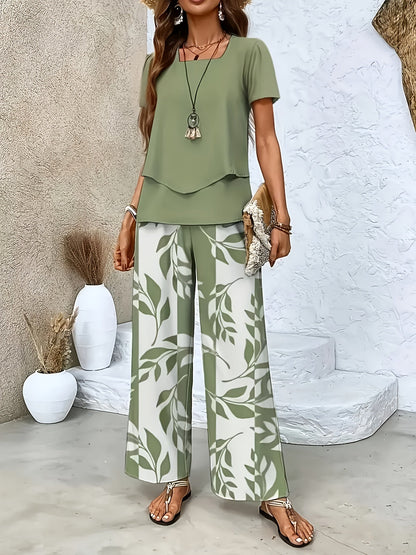 Damen Sommer Set Elegant Zweiteiler mit Weiten Hosen und Kurzarmshirt – Perfekt für Freizeit und Urlaub