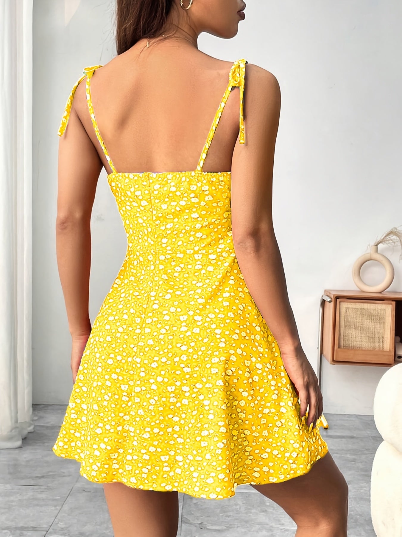 Damen Sommerkleid im Vintage-Stil mit Schleifen-Trägern – Feminines Freizeitkleid für Alltag und Urlaub