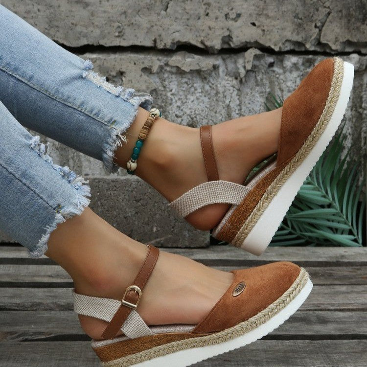 Damen Plateau-Sandalen mit Knöchelriemen – Sommerliche Freizeitschuhe im Espadrille-Stil