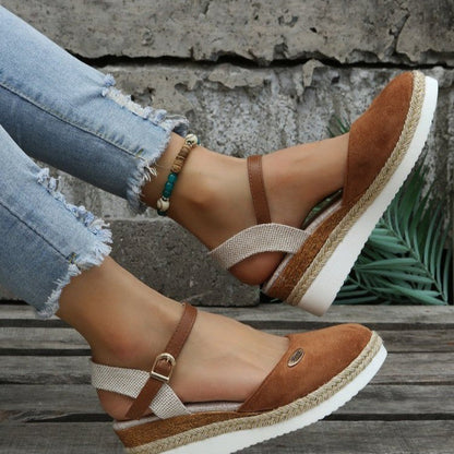 Damen Plateau-Sandalen mit Knöchelriemen – Sommerliche Freizeitschuhe im Espadrille-Stil