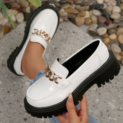 Damen Chunky Loafer mit Kettenverzierung – Modische Slip-On Schuhe für Alltag und Büro