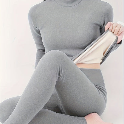 Damen Thermo-Unterwäsche Set Langarmshirt Rollkragen & Leggings gefüttert