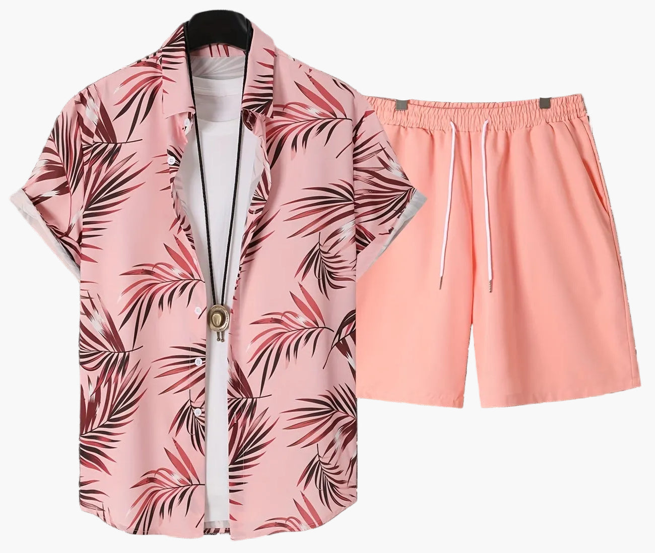 Herren Sommer Freizeit Set – Kurzarm Hemd mit Palmenmuster und Shorts – Perfekt für Urlaub & Strand