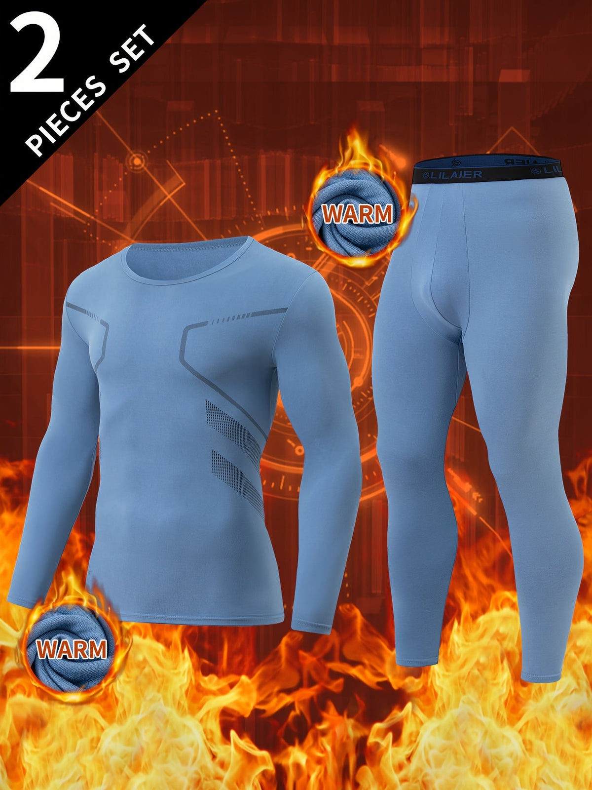 Herren Thermounterwäsche Set Grau Langarmshirt & Hose 2-teilig Warm Enganliegend