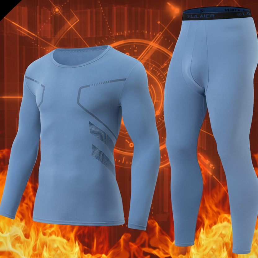 Herren Thermounterwäsche Set Grau Langarmshirt & Hose 2-teilig Warm Enganliegend