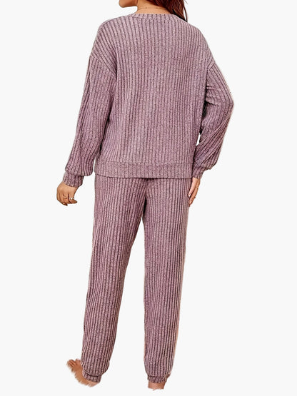 Damen Kuscheliger Zweiteiler Lounge-Set mit Strickmuster – Bequemer Freizeit Hausanzug