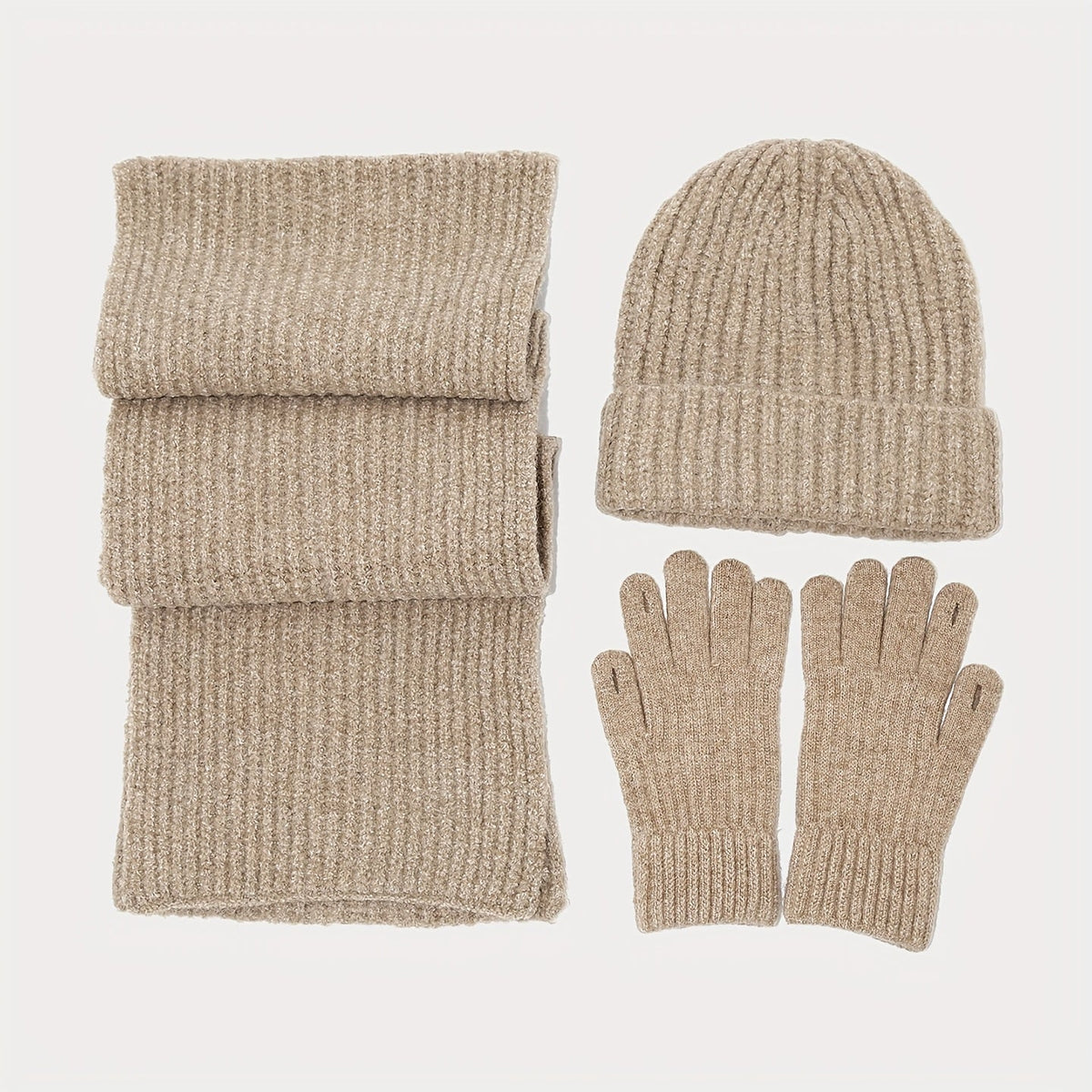 Geripptes Strick Mützen Schal Handschuh Set Unisex Winter Accessoire
