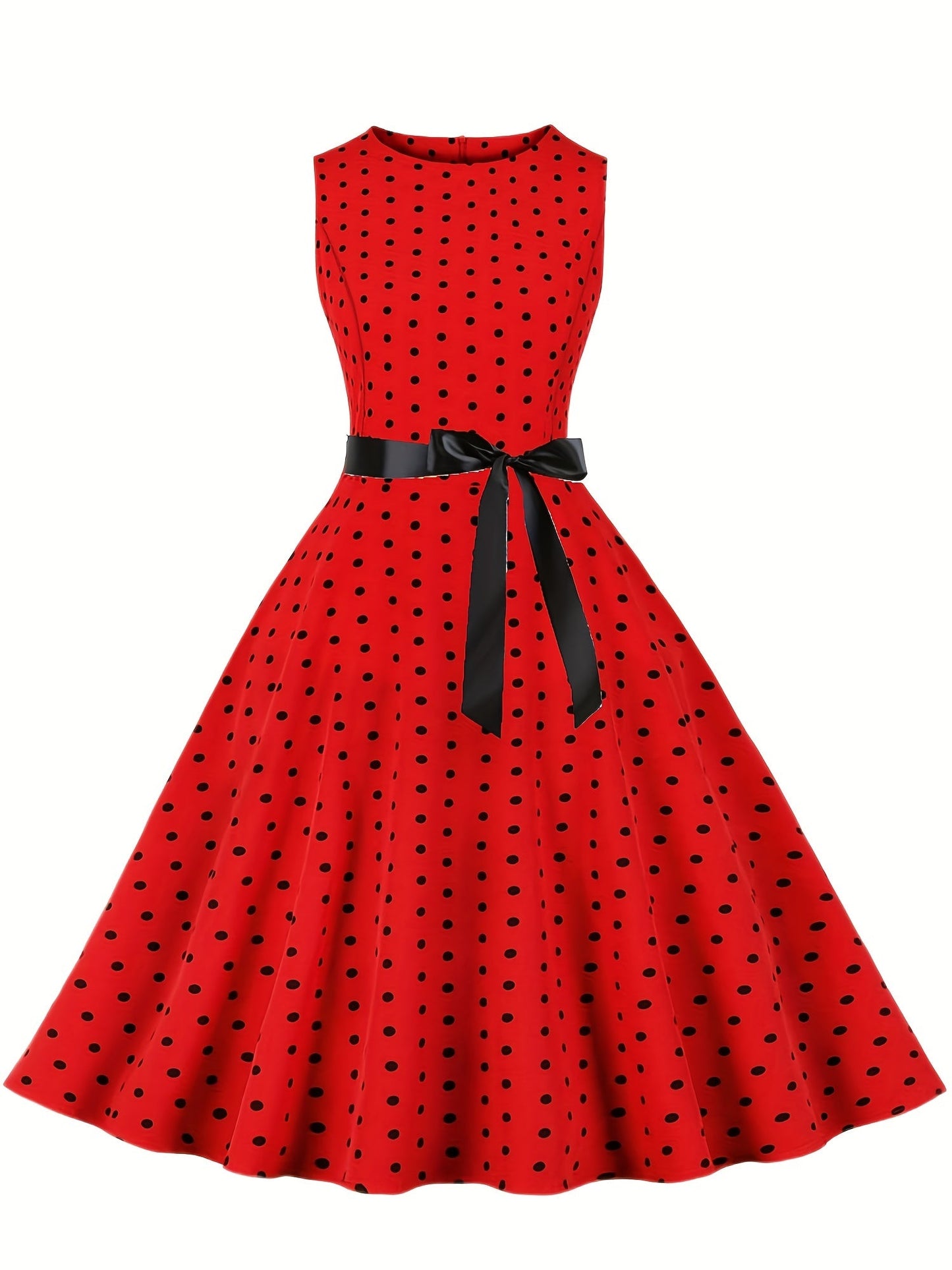 Damen Vintage Polka Dot Rockabilly Kleid mit Gürtel – Elegantes Retro Partykleid