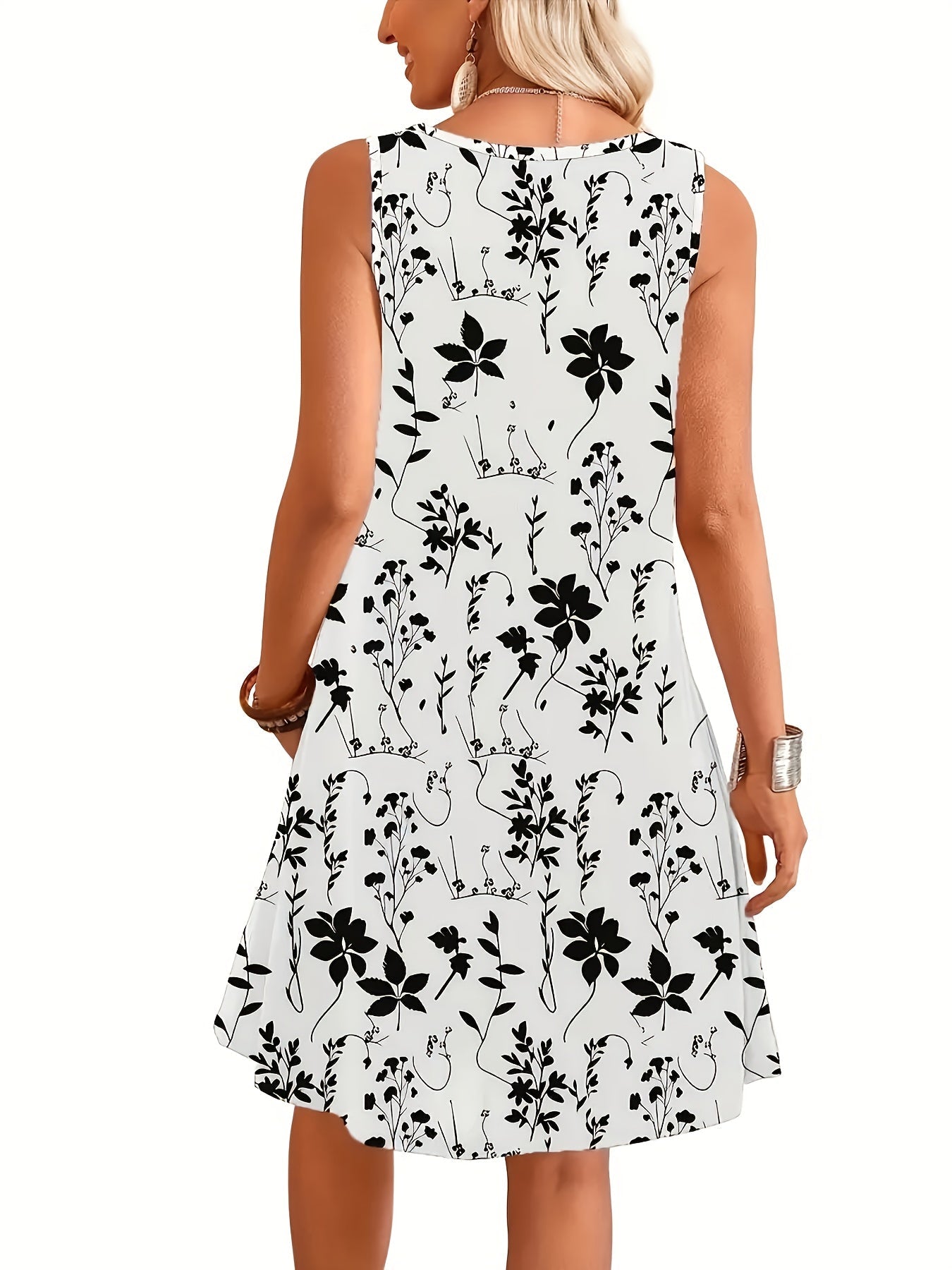 Damen Sommerkleid Ärmellos mit Blumenmuster – Elegantes Freizeitkleid für Alltag und Urlaub