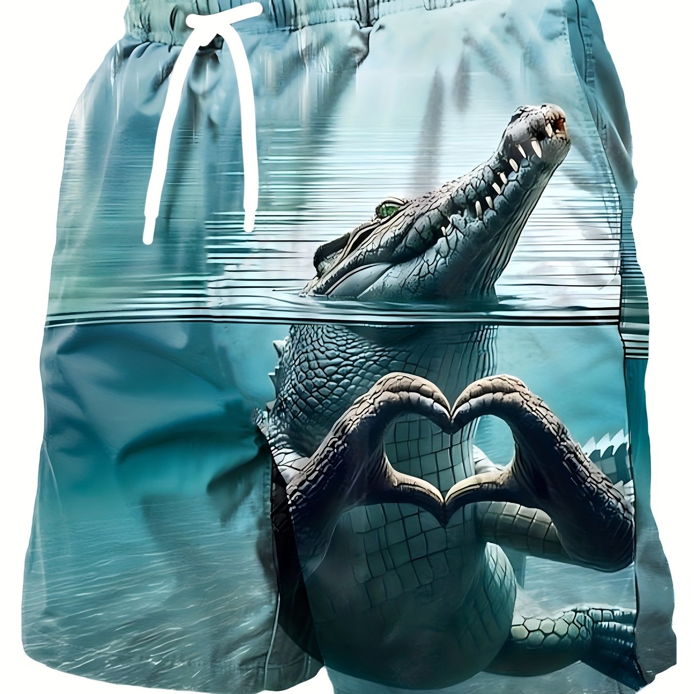 Herren Badeshorts mit Krokodil-Motiv und Herz-Handgeste – Lustige Badehose für Sommer, Strand und Pool