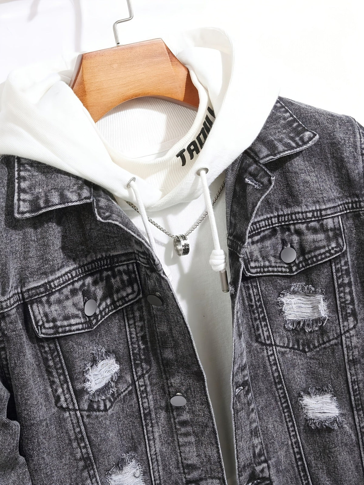 Herren Jeansjacke im Destroyed Look, Dunkelgrau