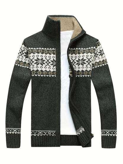 Herren Strickjacke Reißverschluss Stehkragen Norwegermuster Winter Casual