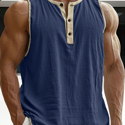 Herren ärmelloses Henley-Shirt Freizeit Top für vielseitige Outfits