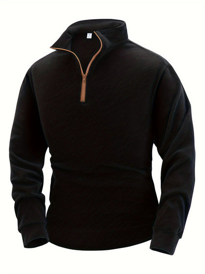 Fleece Pullover Herren mit Reißverschluss Stehkragen, Warm & Bequem