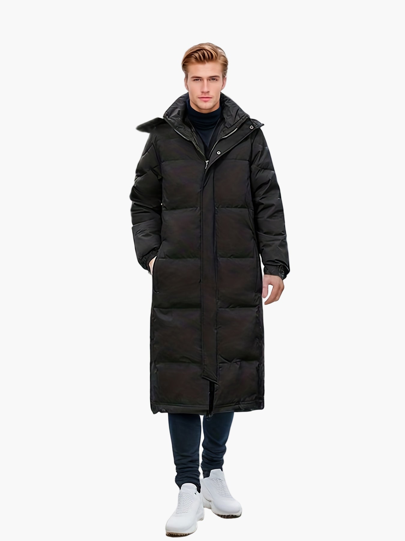 Herren Daunen-Steppmantel Lang – Warmer Wintermantel, Kapuze, Casual Style