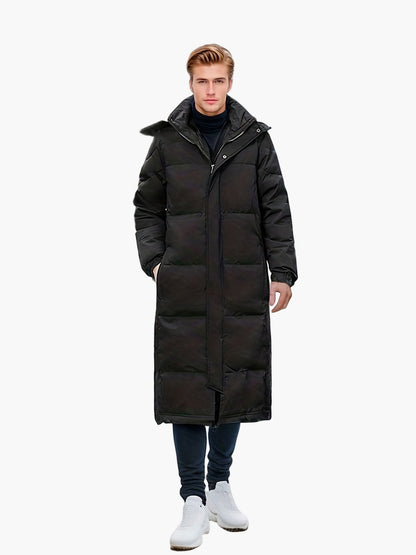 Herren Daunen-Steppmantel Lang – Warmer Wintermantel, Kapuze, Casual Style