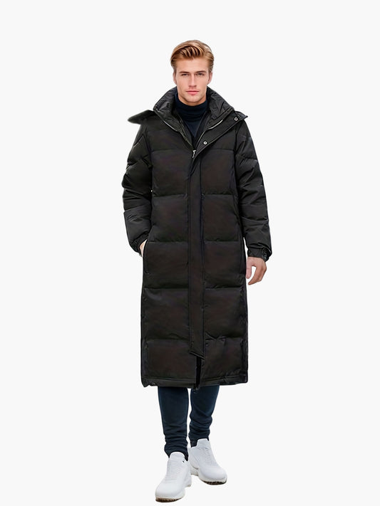 Herren Daunen-Steppmantel Lang – Warmer Wintermantel, Kapuze, Casual Style