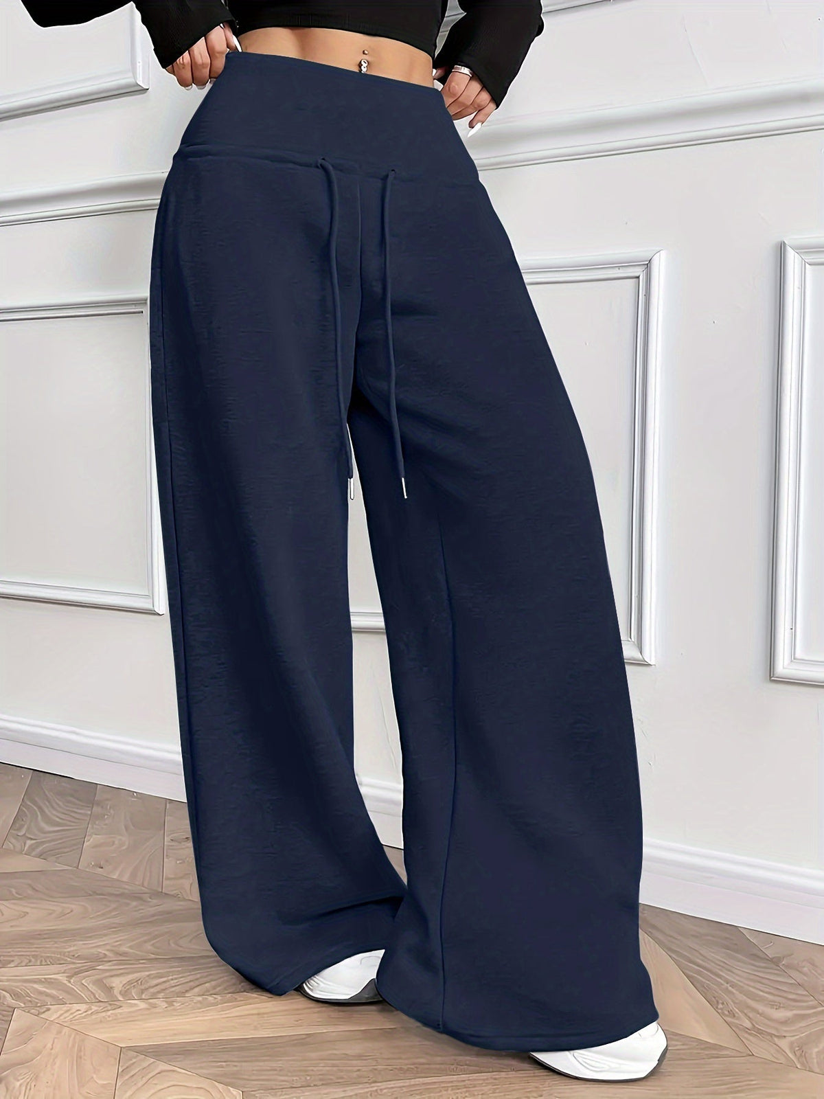 Damen Weite Hose mit Hohem Bund und Kordelzug
