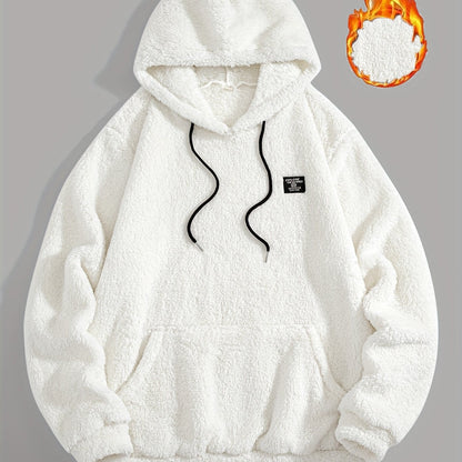 Teddy Fleece Kapuzenpullover für Herren mit Kängurutasche und Kordelzug, flauschiger Hoodie