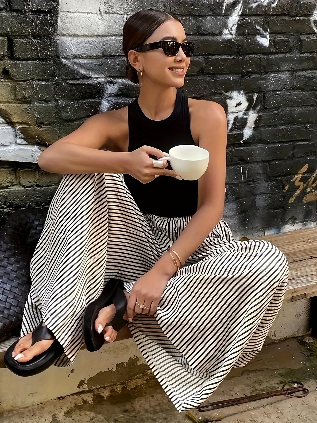 Damen Weite Streifenhose im eleganten Streetstyle für Freizeit und Alltag