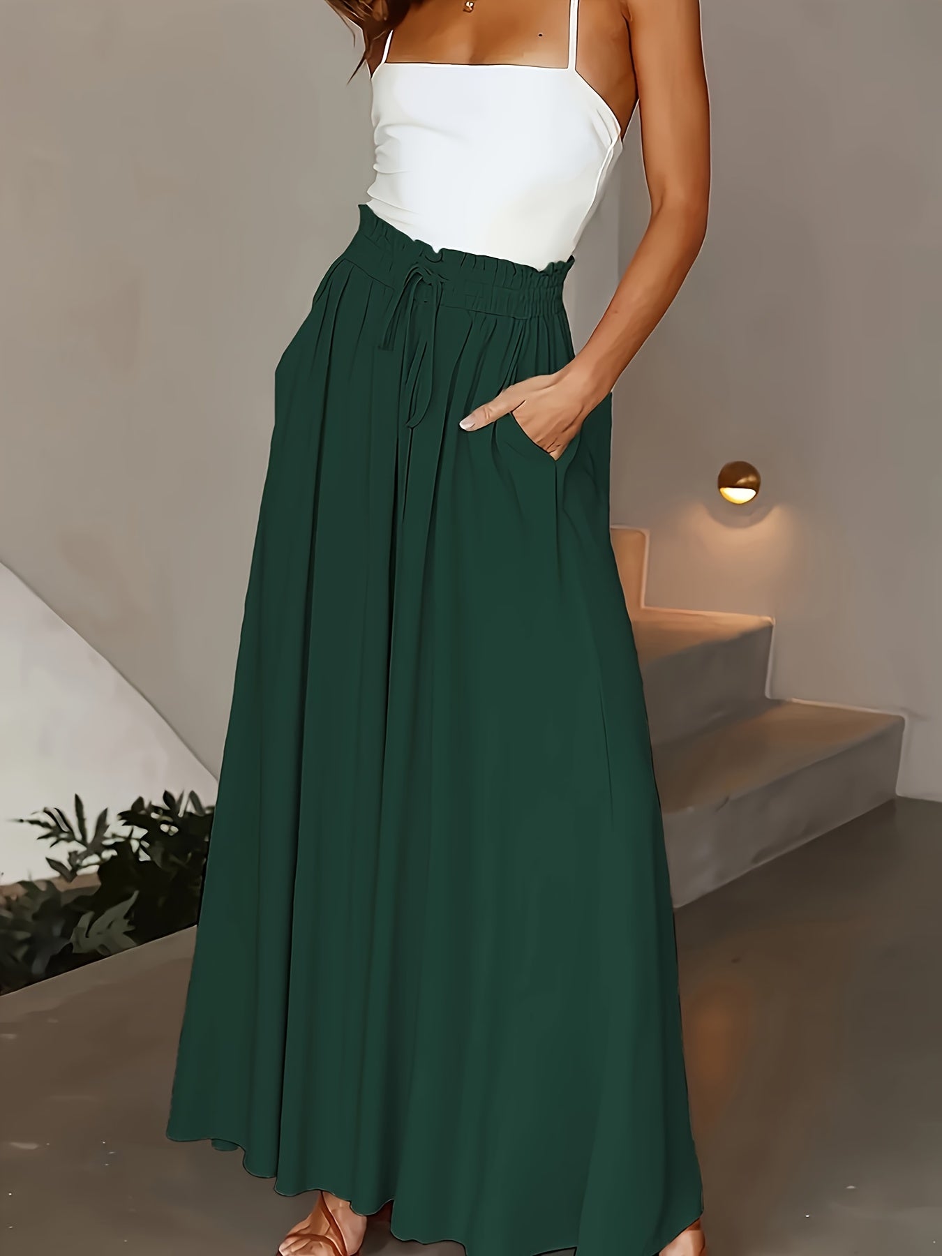 Damen Weite Bein Palazzo Hose mit Hohem Bund und Kordelzug – Eleganter Sommerlook für Freizeit und Alltag