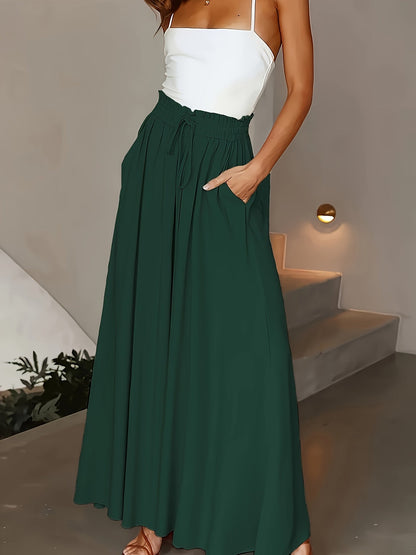 Damen Weite Bein Palazzo Hose mit Hohem Bund und Kordelzug – Eleganter Sommerlook für Freizeit und Alltag
