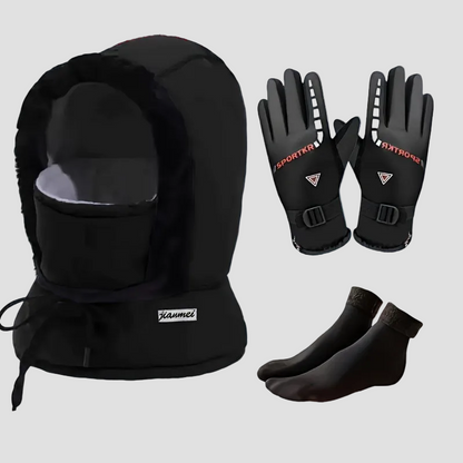 Winter Outdoor Set: Sturmhaube mit Futter, Warme Handschuhe & Socken für Damen & Herren – Winddicht & Kälteschutz
