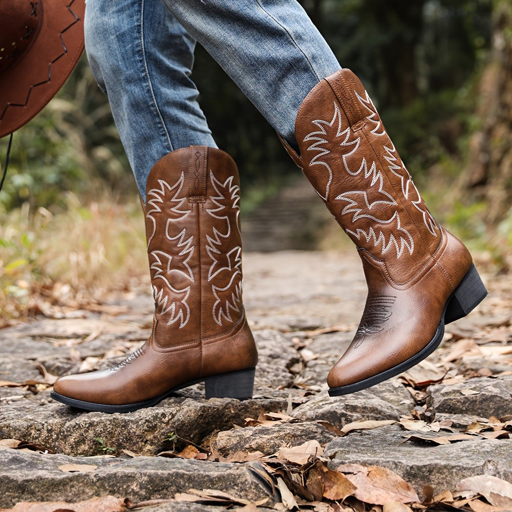 Cowboystiefel Braun mit Stickerei | Hoher Schaft