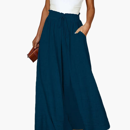 Damen Elegante Weite High-Waist Palazzo Hose mit Kordelzug und Taschen – Perfekt für Freizeit und Büro