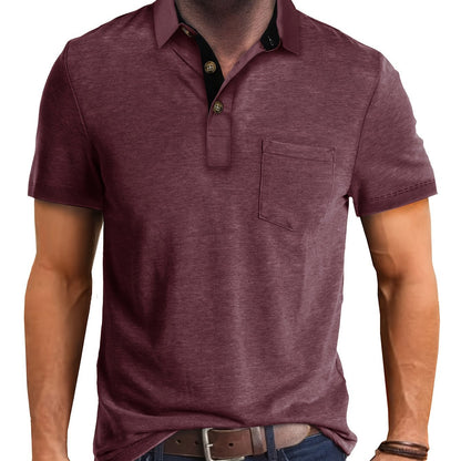 Herren Poloshirt mit Brusttasche und Kontrast-Kragen