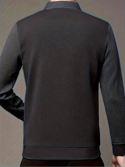 Herren Langarm Poloshirt gestreifter Kragen und Manschetten