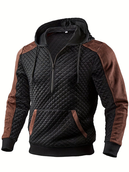 Herren Hoodie mit Steppmuster und Kontrastärmeln Reißverschluss Kapuzenpullover