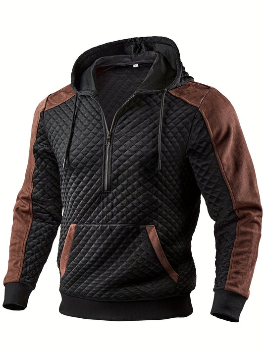 Herren Hoodie mit Steppmuster und Kontrastärmeln Reißverschluss Kapuzenpullover