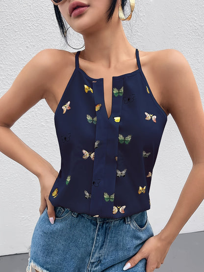 Damen Elegantes Sommertop mit Schmetterlingsprint und Spaghettiträgern – Lässig & Modisch