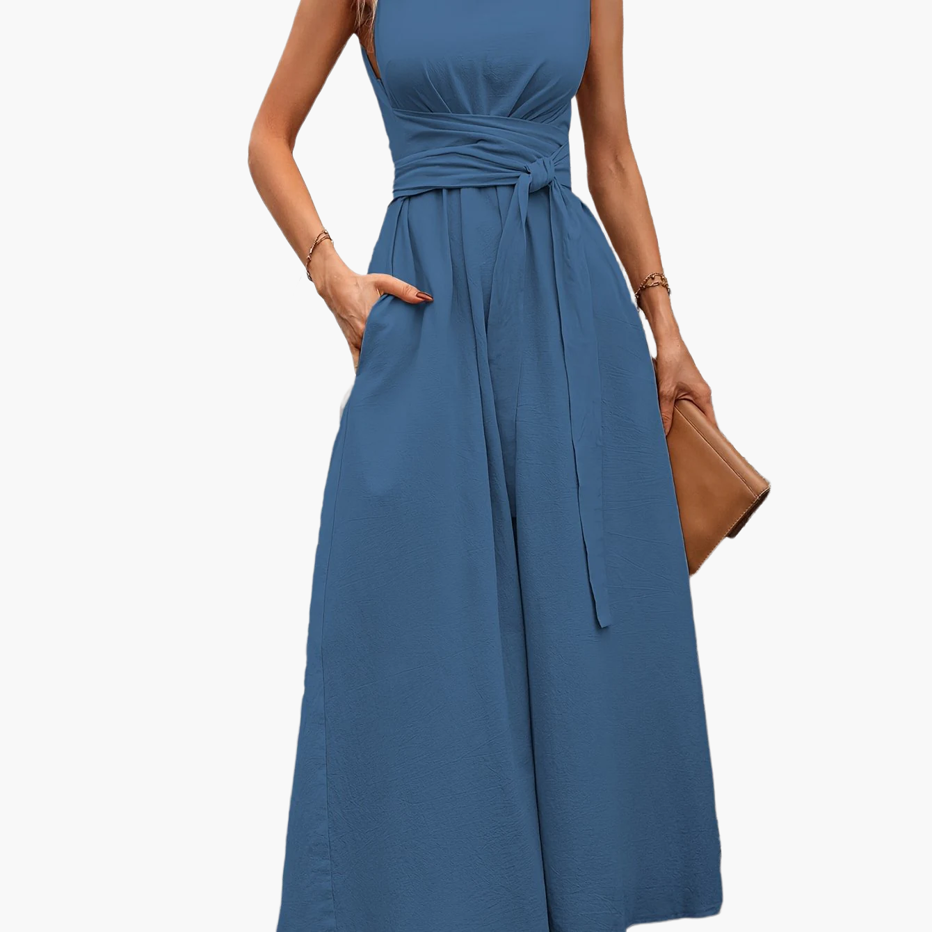 Damen Jumpsuit Elegant Ärmellos mit Bindegürtel für Sommer und Freizeit