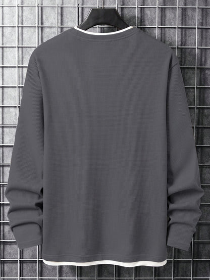 Herren Langarmshirt strukturiert Rundhals-Ausschnitt
