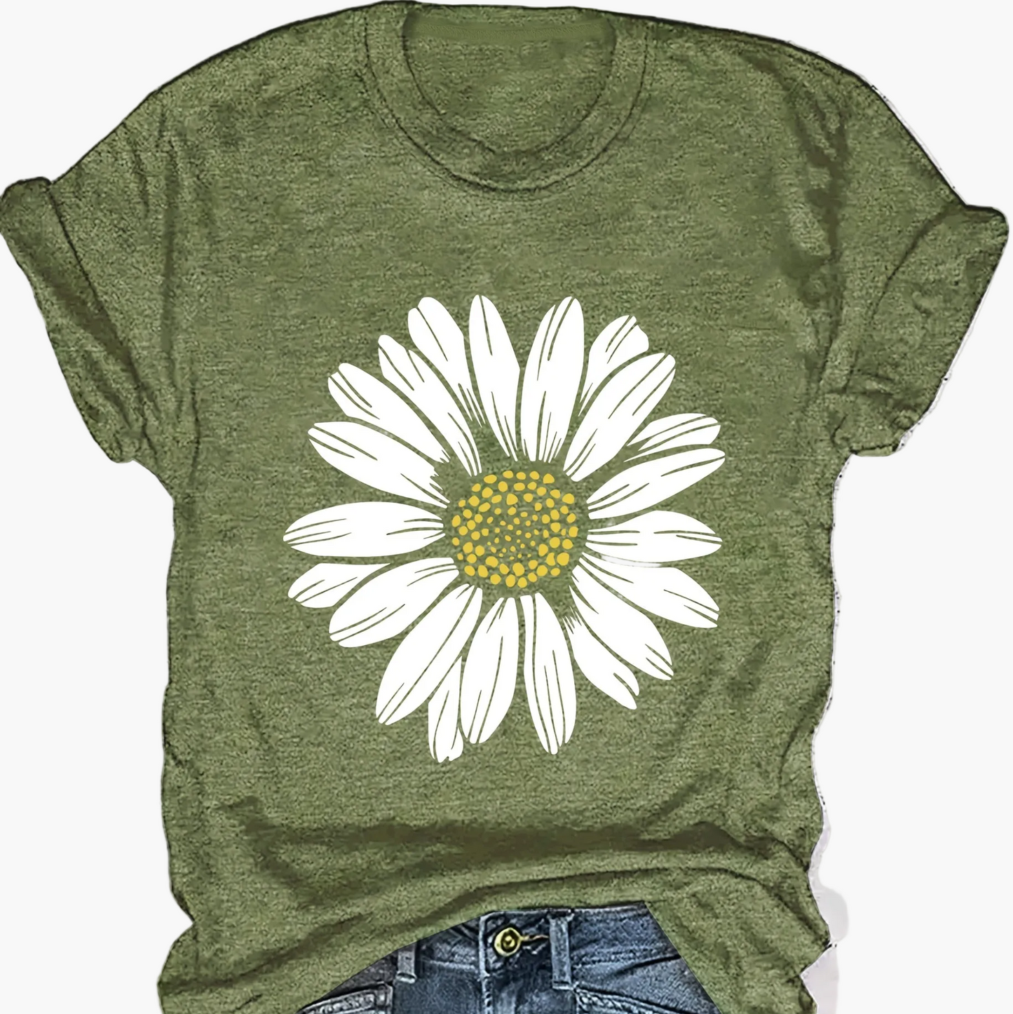 Damen T-Shirt mit Gänseblümchen-Print – Lässiges Sommer Oberteil im Boho-Stil
