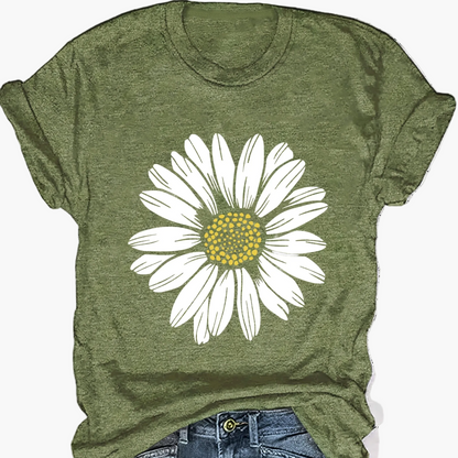 Damen T-Shirt mit Gänseblümchen-Print – Lässiges Sommer Oberteil im Boho-Stil