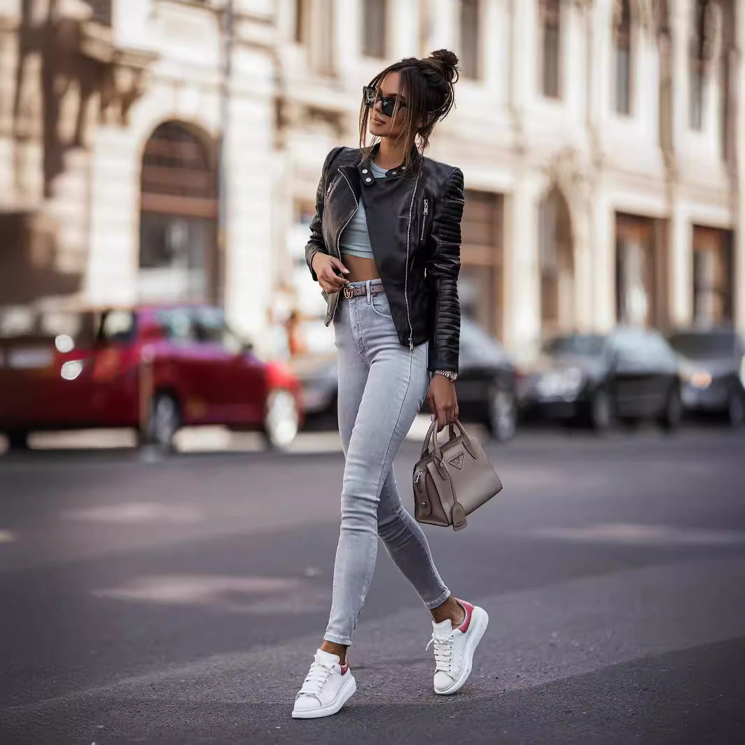 Damen Stylische Biker-Jacke im Modernen Freizeit-Look